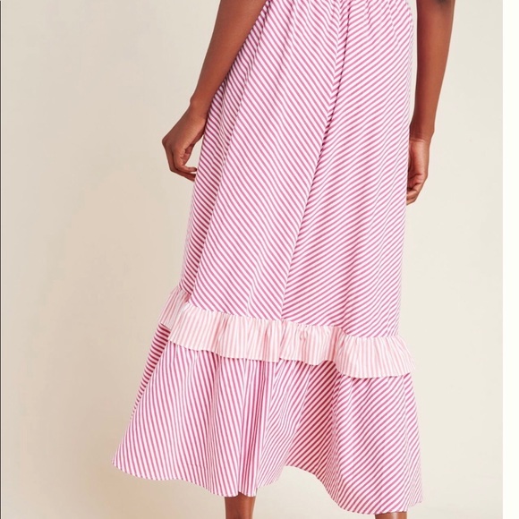 HP! Anthropologie Pink Stripped Ruffled Midi Skirt NWT Women’s Size Small - Picture 4 of 9